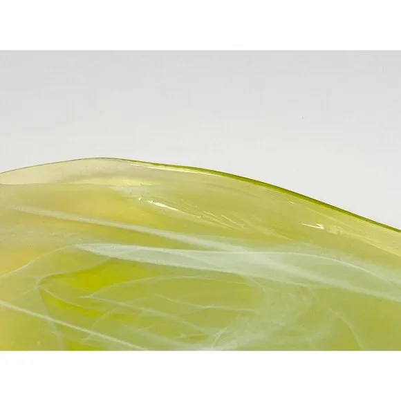 Lemon Lime Swirly Patterned Art Glass Oval Shaped Vintage Decorative Plate - Picture 8 of 13